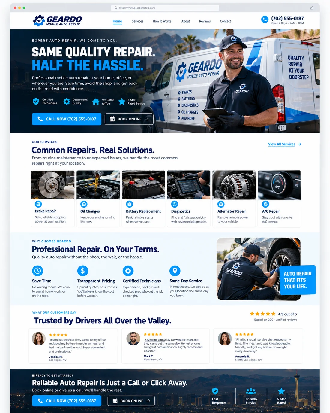 Example mobile auto repair website design