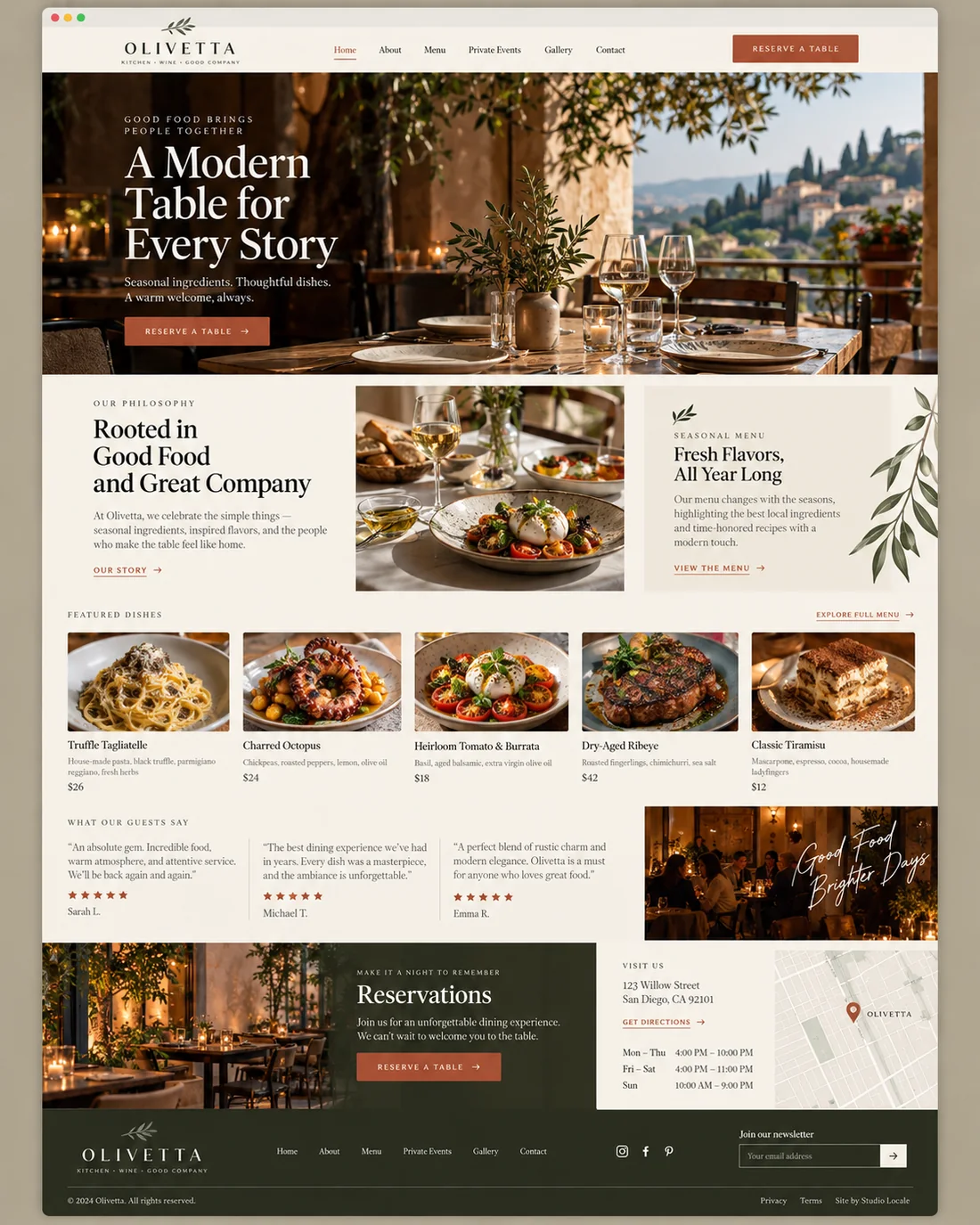 Example restaurant website design